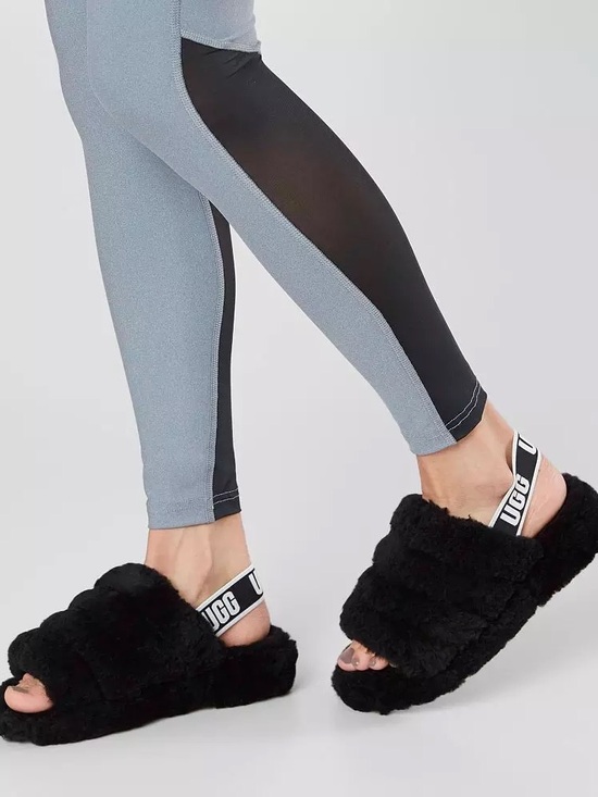 UGG Shoes - UGG Black Plush Slippers w/ Branded Heel Strap
